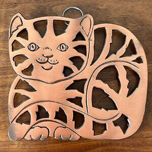 Vintage '90s ODI Cat Trivet Copper & Cast Iron Wall Hanging Hot Plate Farmhouse
